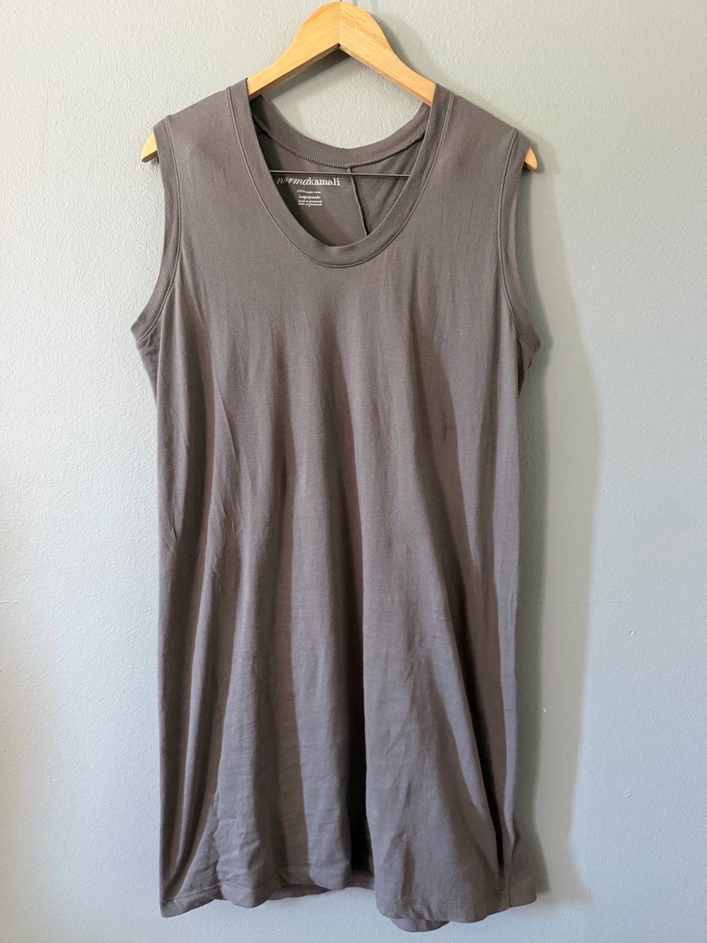 Norma Kamali Organic Cotton Gray Sleeveless Tunic Shirt Dress Size L